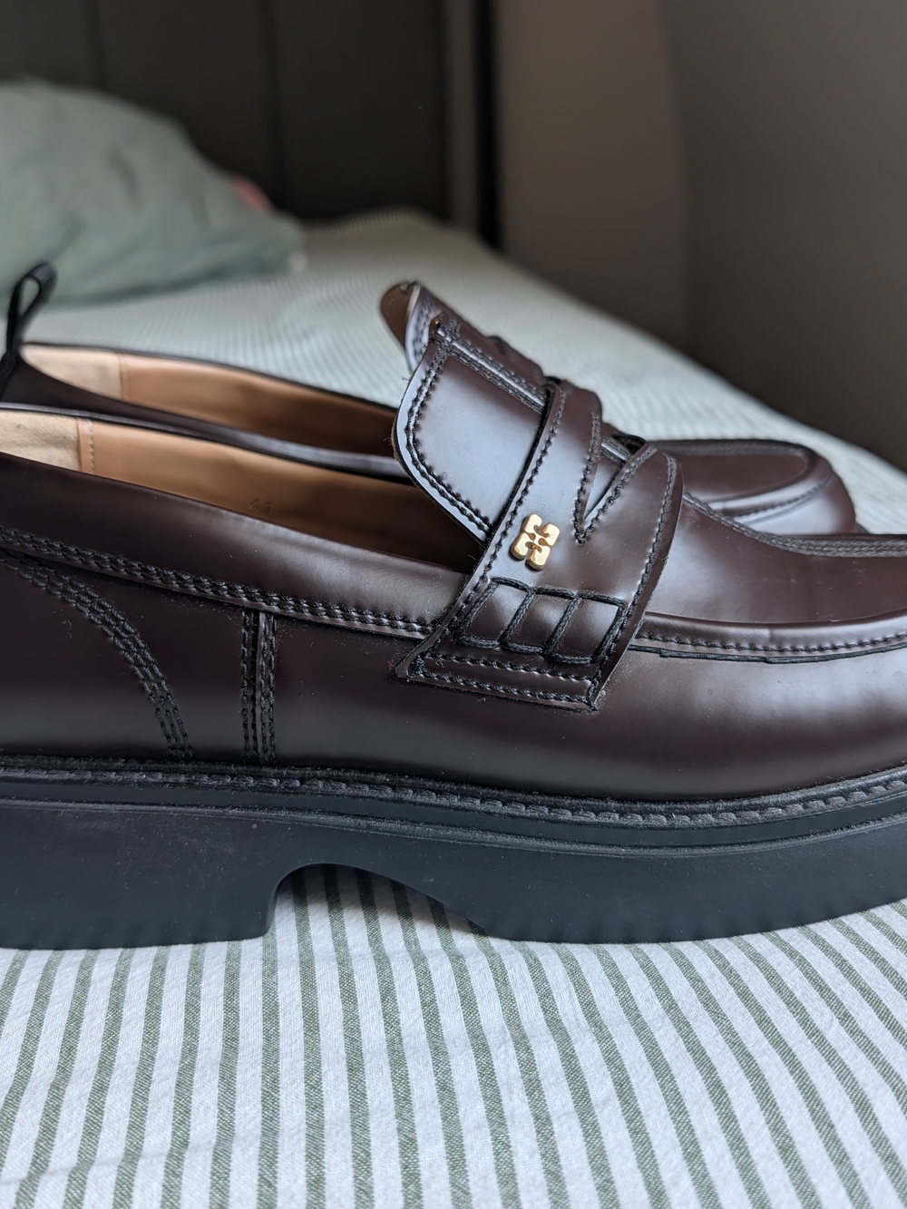 Ganni Chocolate Brown Leather Penny Loafers - Picture 2 of 9